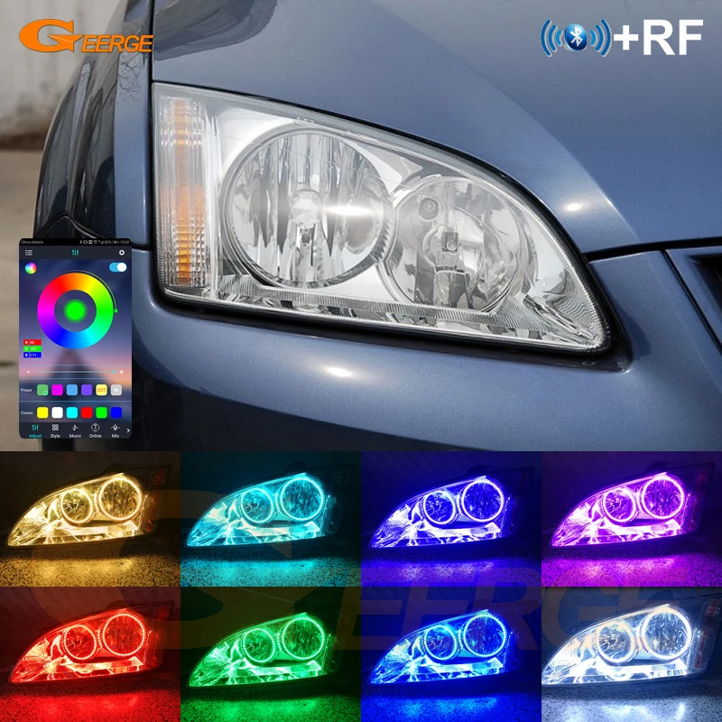 

Для Ford Focus II Mk2 2004 2005 2006 2007 2008 Европа BT App RF Пульт дистанционного управления Многоцветный RGB светодиодный комплект Angel Eyes Light