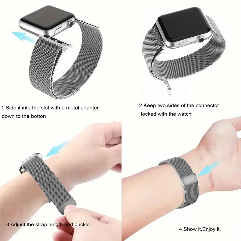 Milanese Metal Strap For Apple Band 42 43 45 49mm series Bracelet For Men Women(Colour: Silver Black Size:22mm)