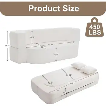 三人座可轉換沙發床,雪尼爾布料,高密度海綿填充,真空壓縮,象牙色 8 最佳銷售 三人沙發床 - №1