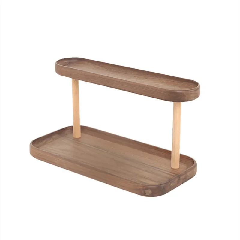 Home Solid Walnut Wood Table Shelf Cosmetic Storage Rack Office Desktop Handicraft Wooden Two Layer Holder
