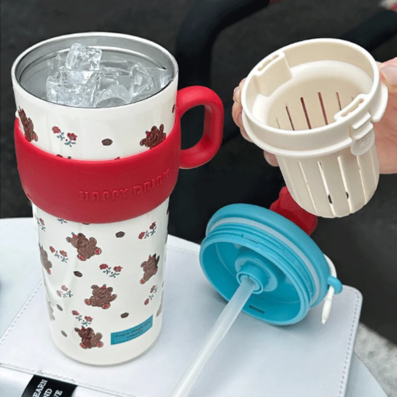 زجاجة مياه معزولة من الفولاذ المقاوم للصدأ 304 بسعة كبيرة مع شفاطة بتصميم لطيف مضاد للسقوط كوب حراري عالي الجمالي