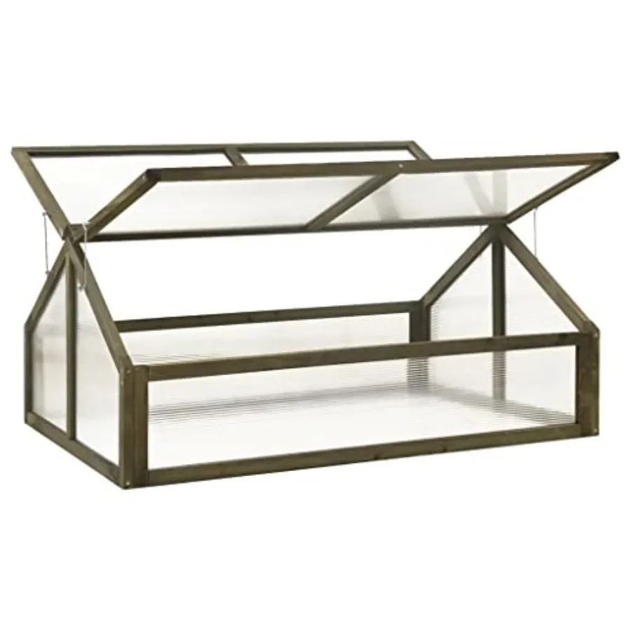 Garden portable wooden greenhouse for outdoor indoor use, fir wood, green, dual-roof design with raised flower planter function