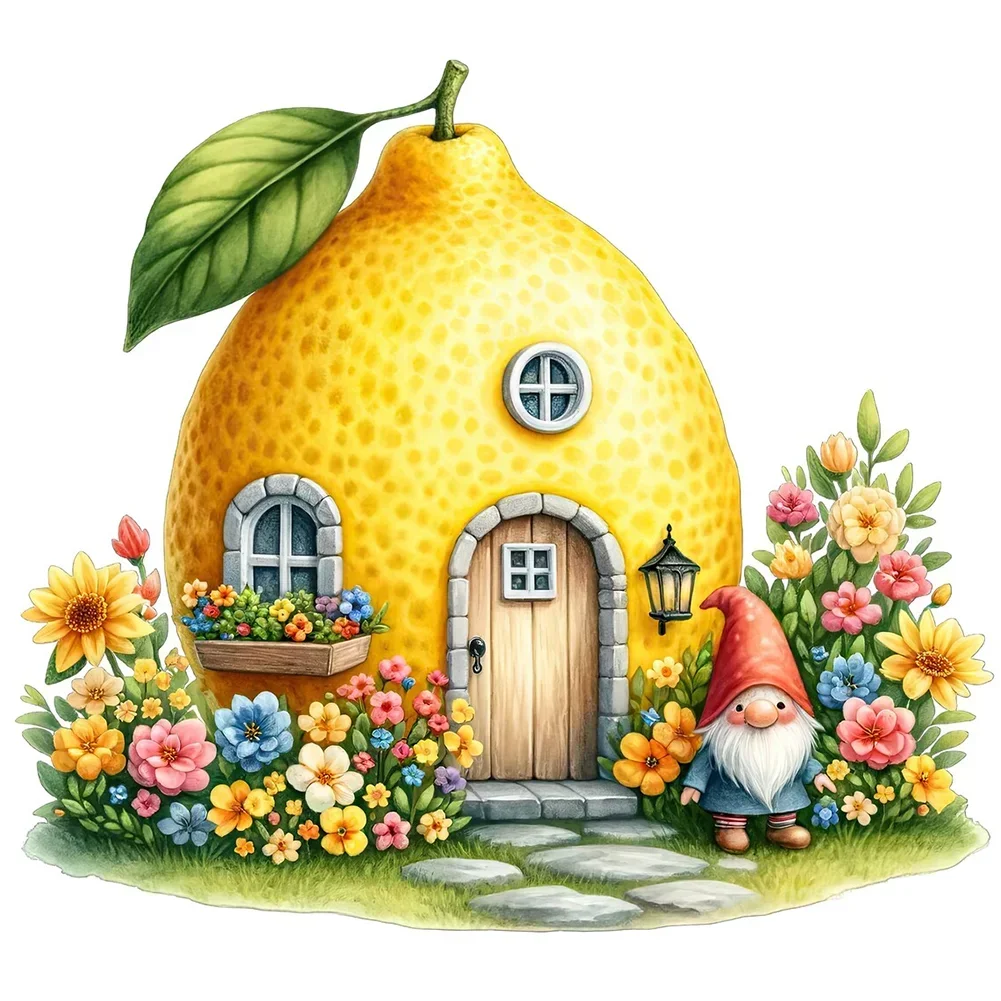 Lemon House 5D-Diamantgemälde zum Selbermachen, Kreuzstich-Kunst, Mosaik, volle runde Stickerei, Heimdekoration, Wandkunst, Geschenk für Erwachsene