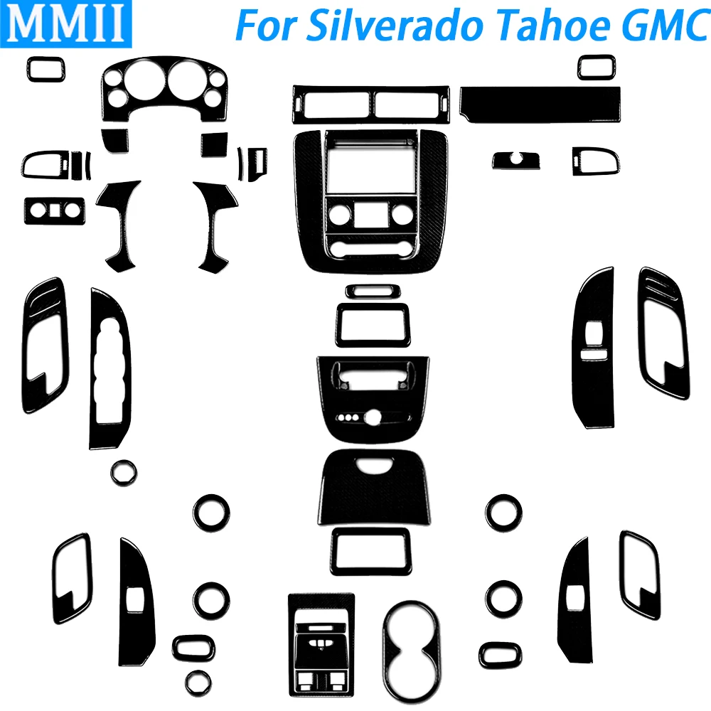 For Chevrolet Silverado Tahoe GMC Avalanche LTZ Sierra SLT 2007-2013 Piano Blcak Steering Wheel Full Set Car Interior Sticker