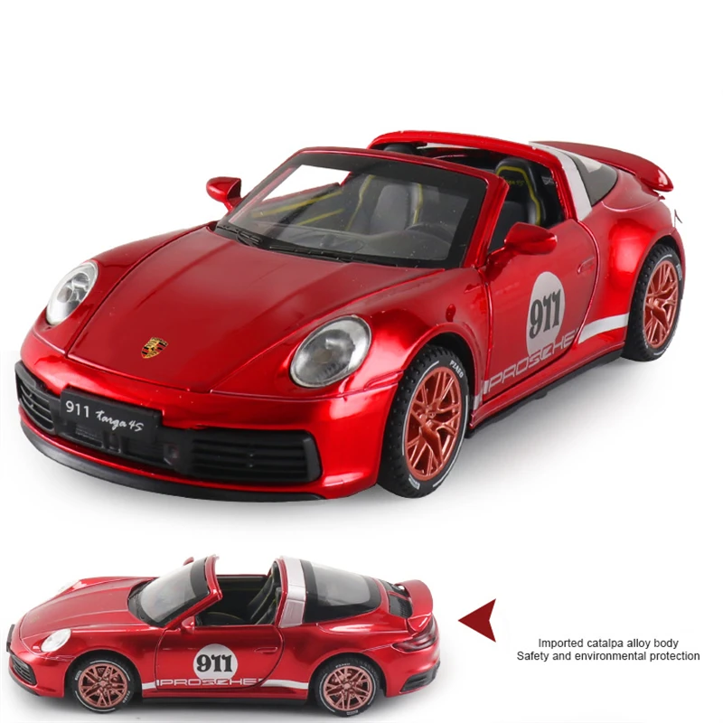 1/32 porkeychain 911 convertibile TARGA 4s pista in lega modello di auto da corsa pressofuso in metallo giocattolo modello di auto simulazione suono luce regalo per bambini