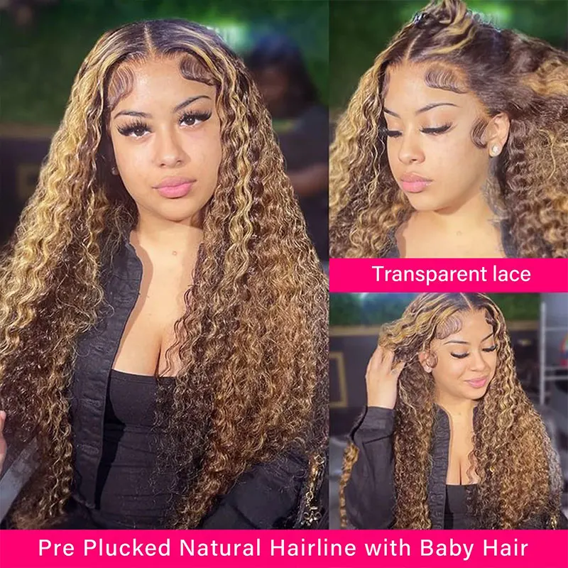 Highlight Water Wave Wig Highlight Ombre Lace Front Wig Human Hair Honey Blonde Water Wave Wigs For Women Deep Wave Curly Wigs