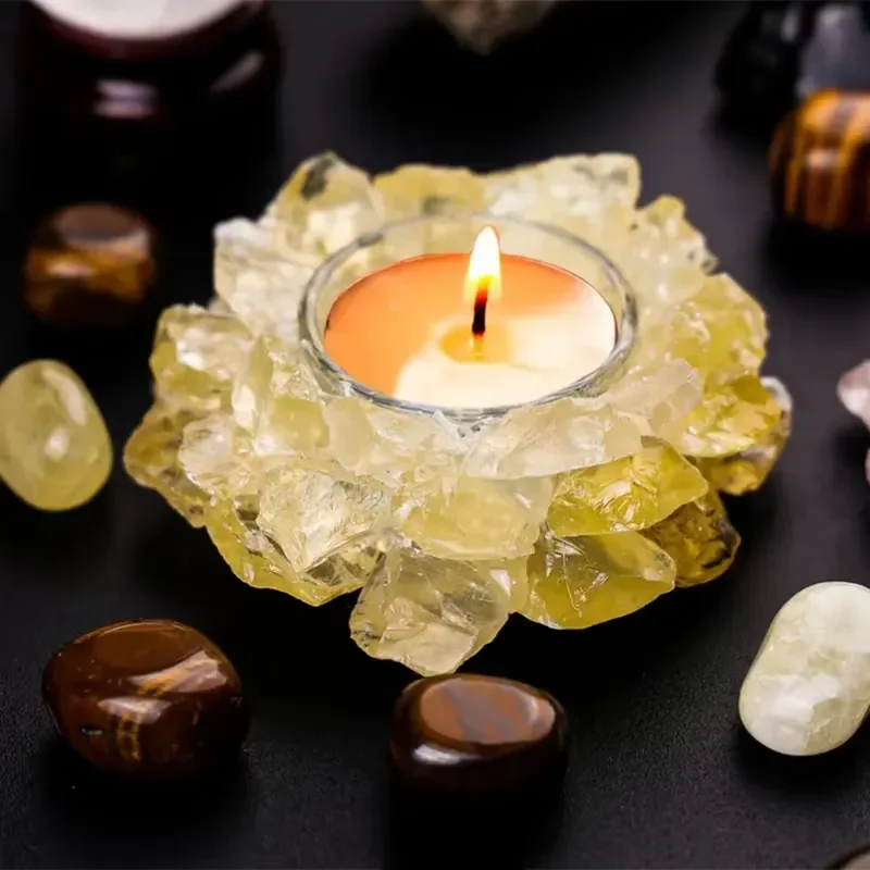 Natural Agate Crystal Candle Holder Rose Quartz Amethyst Stone Jar for Wedding Home Decor Healing Energy Centerpiece Gift