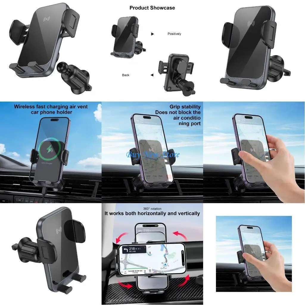 

20CE Автомобильное беспроводное зарядное устройство для телефона, держатель для вентиляционного отверстия, быстрая зарядка, 15