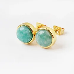 5Pairs Green Natural Stone Stud Earrings Mini Round Stone Gold Plated Earring Ear Bone Cartilage Jewelry Wholesale