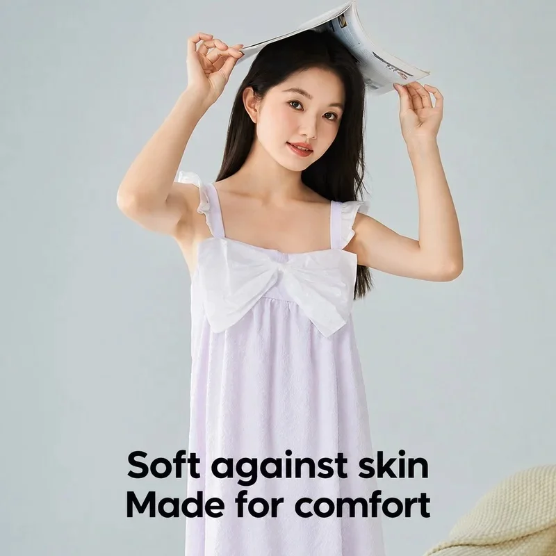 Nightdress Women Lilac Bow Flutter Straps Lightweight Sleeveless Summer Sleepwear Soft Comfy Lounge Nightgown Breathable Cozy 4