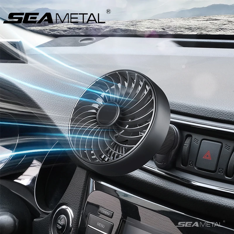 SEAMETAL 3 Speed 5V 1A Car USB Cooling Fan 360 Degree Adjustable Air Outlet Car Fan 5-Blade Low Noise for Car Truck SUV Sedan