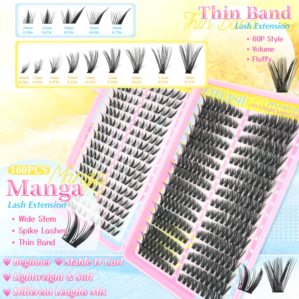 Kit de pestañas de estilo ojo de gato manga, 448 piezas, banda transparente, delgadas, ligeras, reutilizables, aspecto natural y glamoroso 3