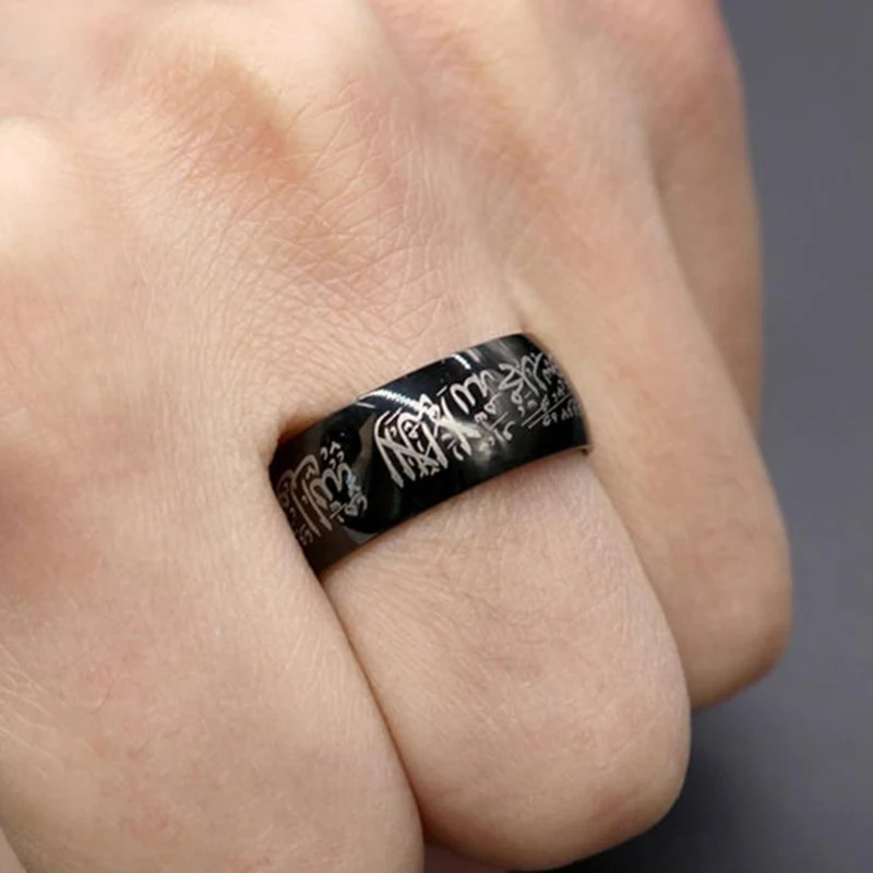 Fashion Arabic Islamic Scripture Words Rings For Men Women Stainless Steel Muslim Religious Prayer Ring Retro Amulet Jewelry