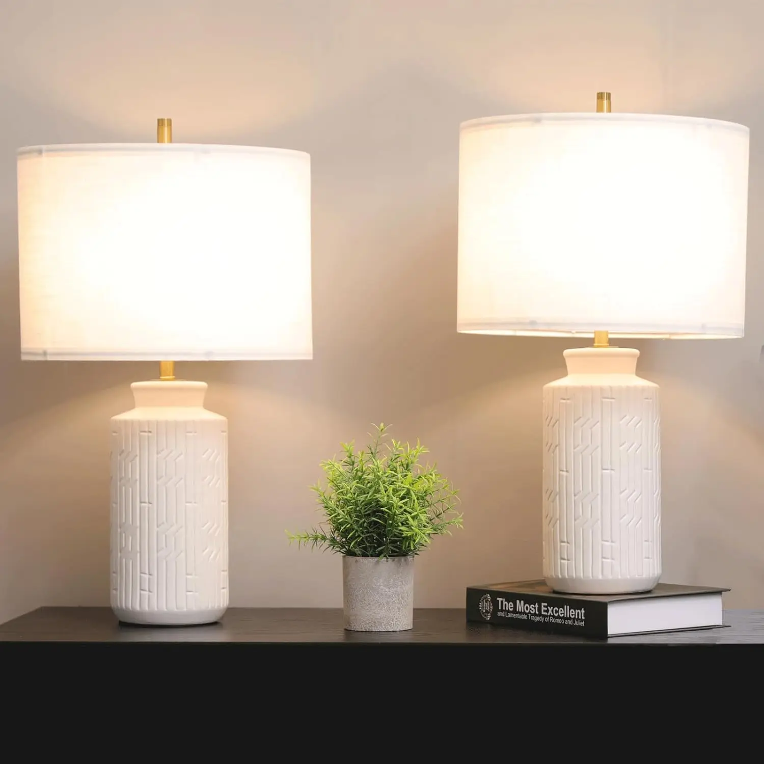 

Cotulin 23"" Modern Ceramic Table Lamp Set Of 2 For Living Room,White Lamps Desk Lamps For Bedroom,Farmhouse Nightstand Bedside