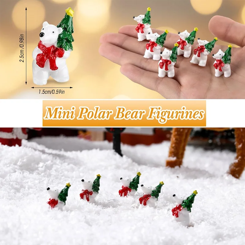 5/10pcs Christmas Resin Polar Bear Figurines Miniature with Christmas Tree Red Scarf  Tiny Animal Statue Micro Landscape Decor