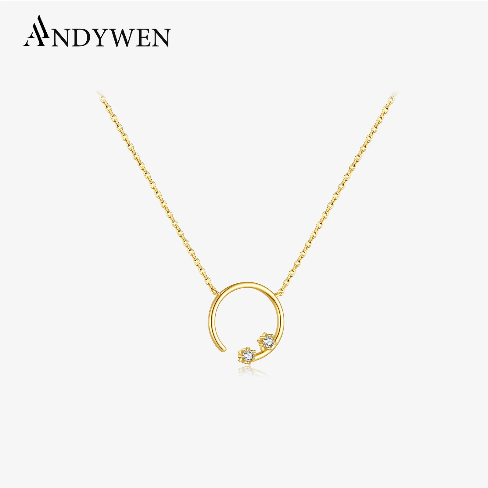 

ANDYWEN 925 Sterling Silver Gold Moon Zircon Star Pendant Necklace Long Chain Slim Small Jewelry Tiny 2022 New Party Gift