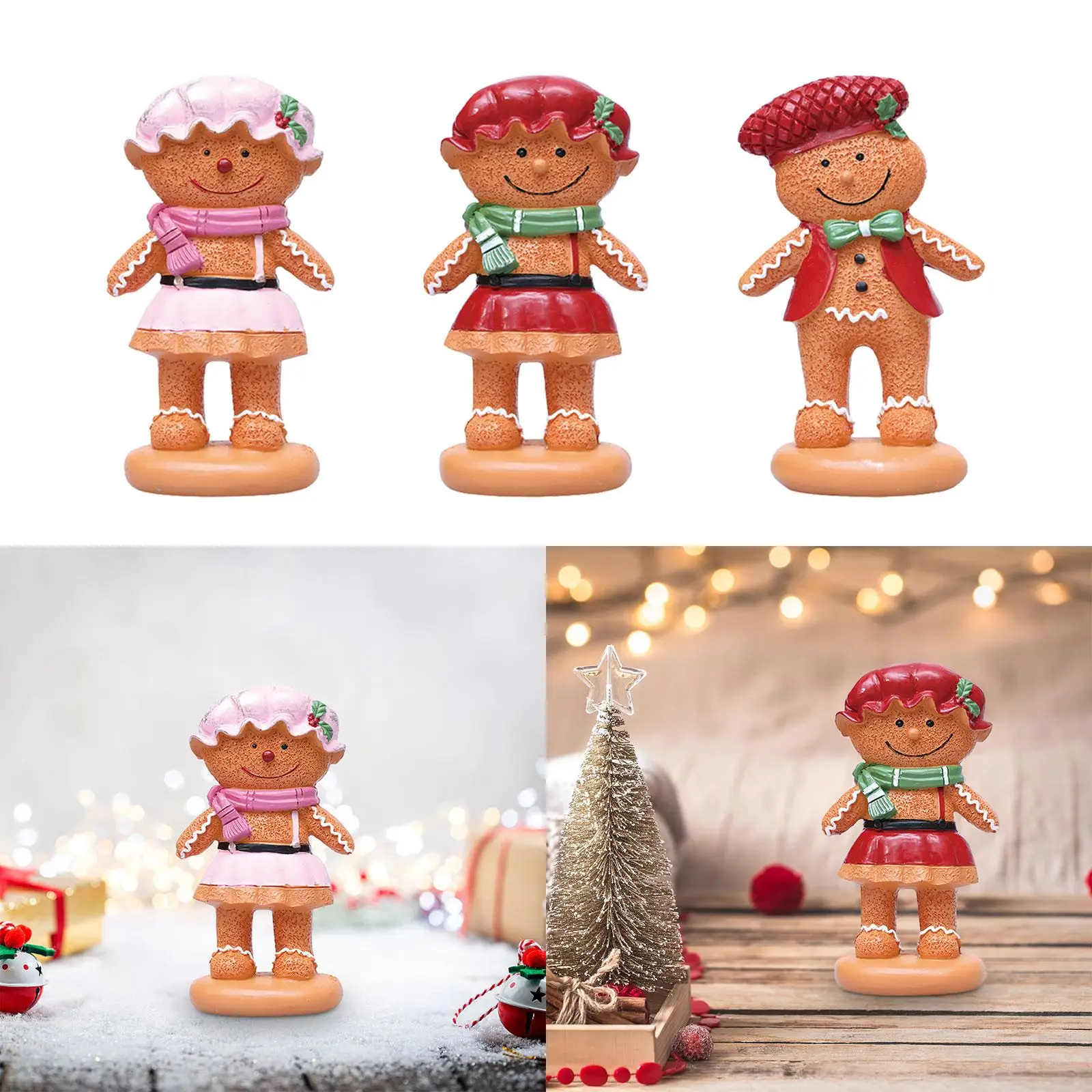 Christmas Gingerbread Decoration Sculpture Collectible Cute Tabletop Figure for Living Room Mantel Kitchen Holiday Bedroom
