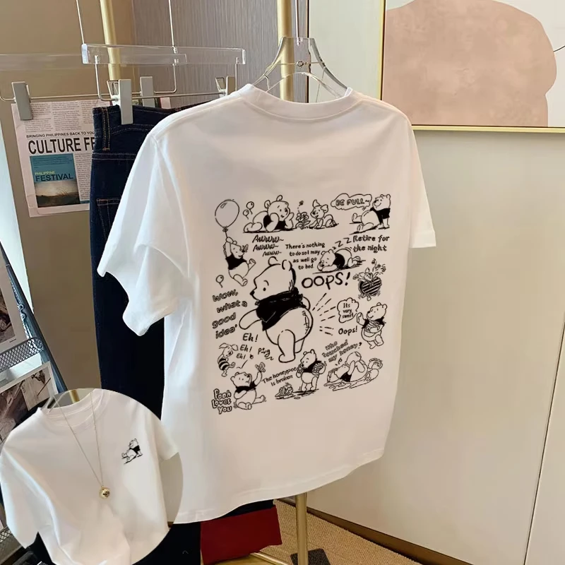 

2025 Summer new creative POOH peripheral printed T-shirt loose and fashionable short-sleeved couple tops for men and women