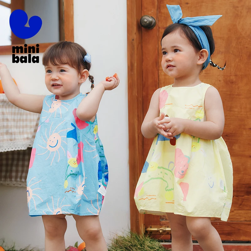 

Mini Bala Cotton Sleeveless Dress Baby Girl Breathable Bubble Skirt for Casual Summer Wear