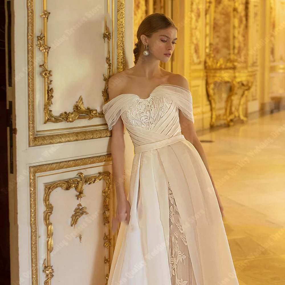 Vestidos de casamento sem mangas para mulheres, fora do ombro, vestidos de noiva, vestido de princesa, qualidade tecido, verão, 2024