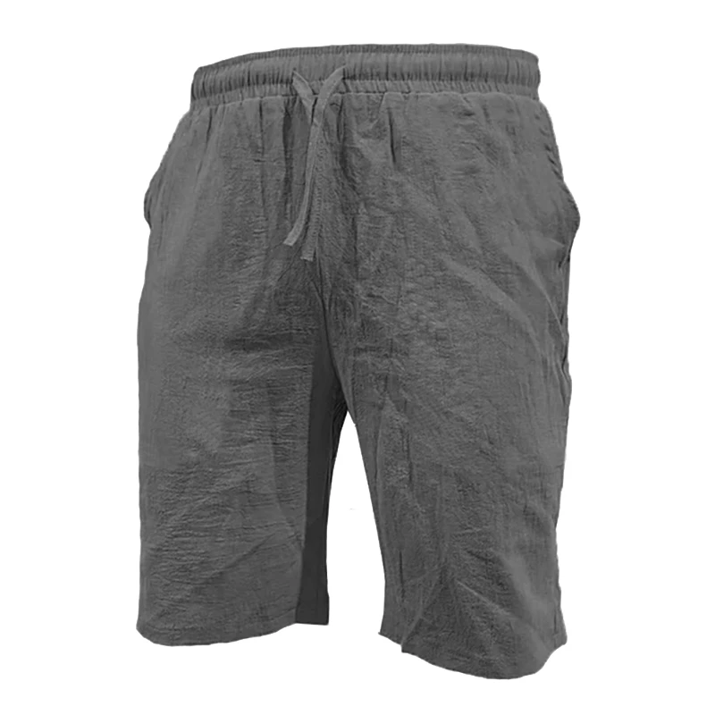 Summer Cotton Linen Lightweight Short Pants Elastic Waist Solid Color Shorts Men Jogging Sport Short Homme Beach Sweatwear