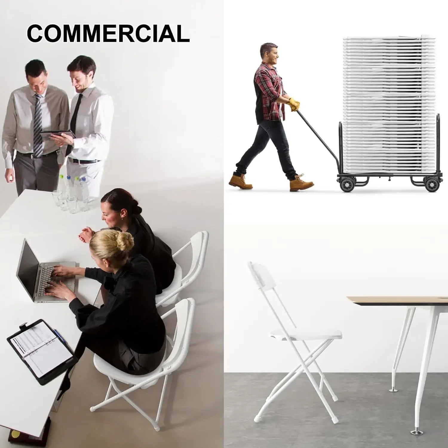 10 Pack White Folding Chairs, Portable Party Chairs, Plastic Folding Chair,Stackable Commercial Seats with Steel Frame image 6