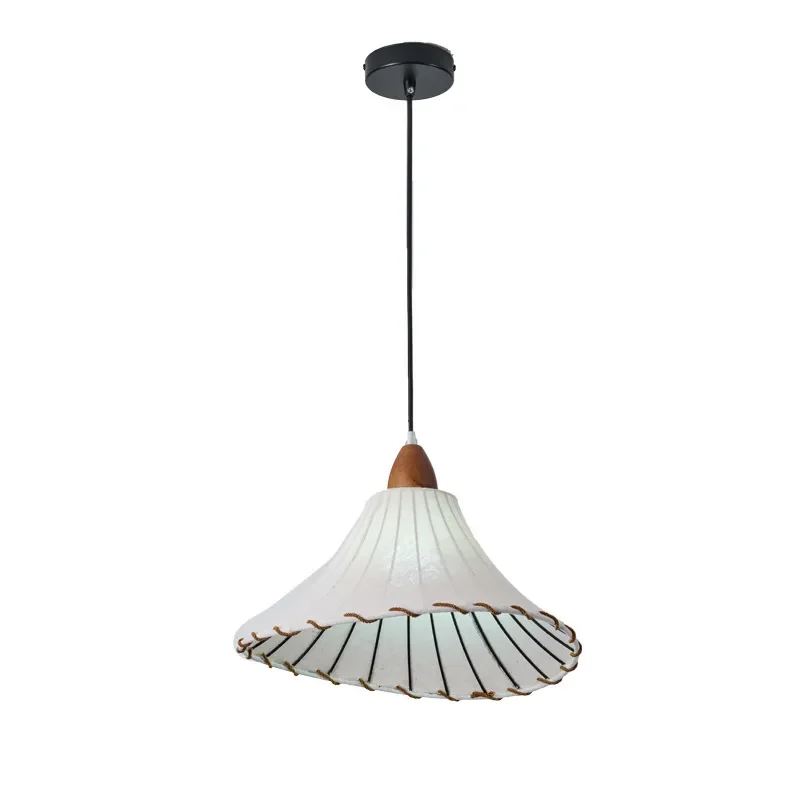Vintage Fabric Chandelier LED Pendant Light Retro Japanese Style for Dining Room Bar Bedroom Living Room Eye Care Lamp