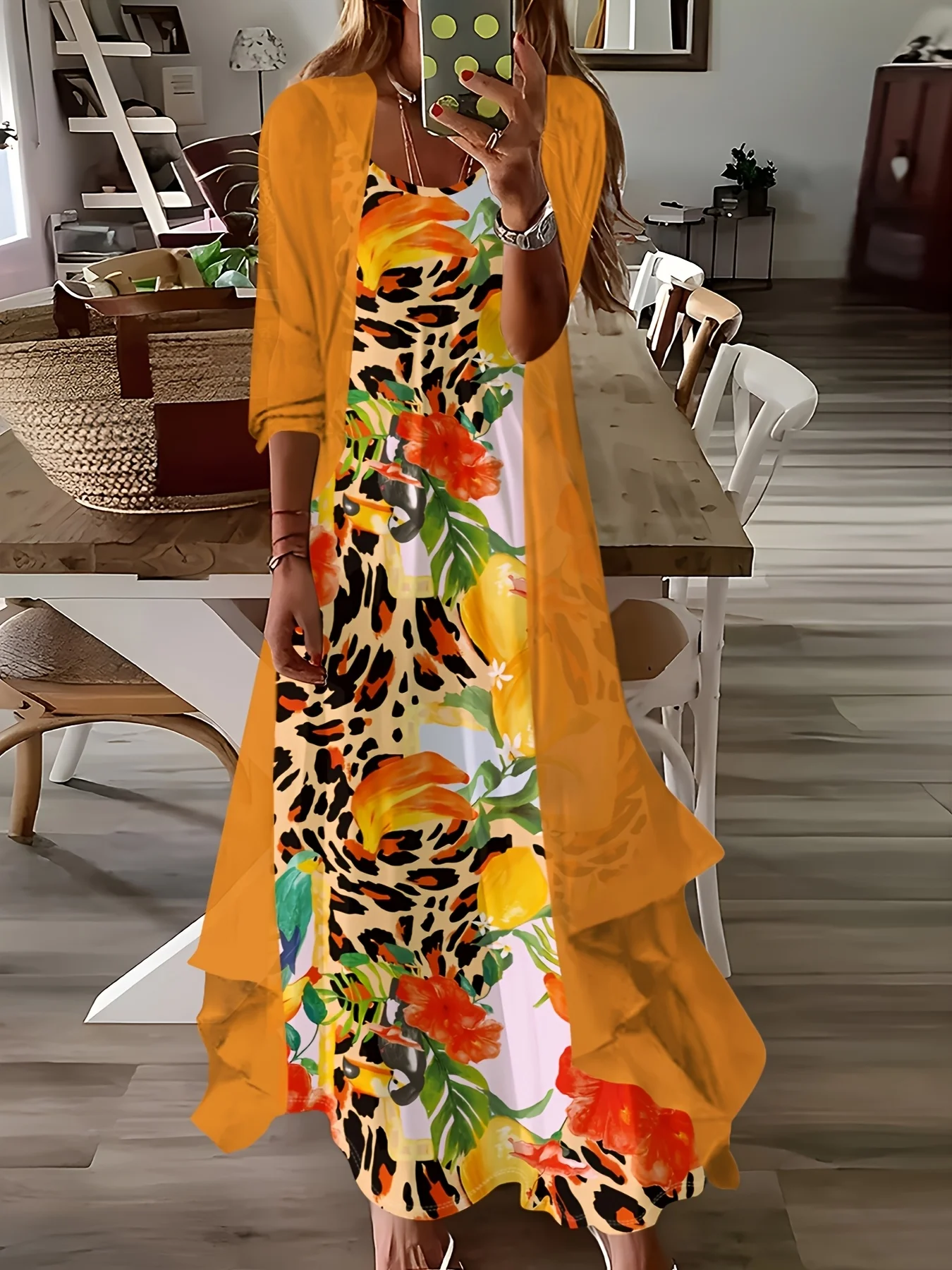 

Print design casual style Floral Leopard Print Pattern Design dress suit
