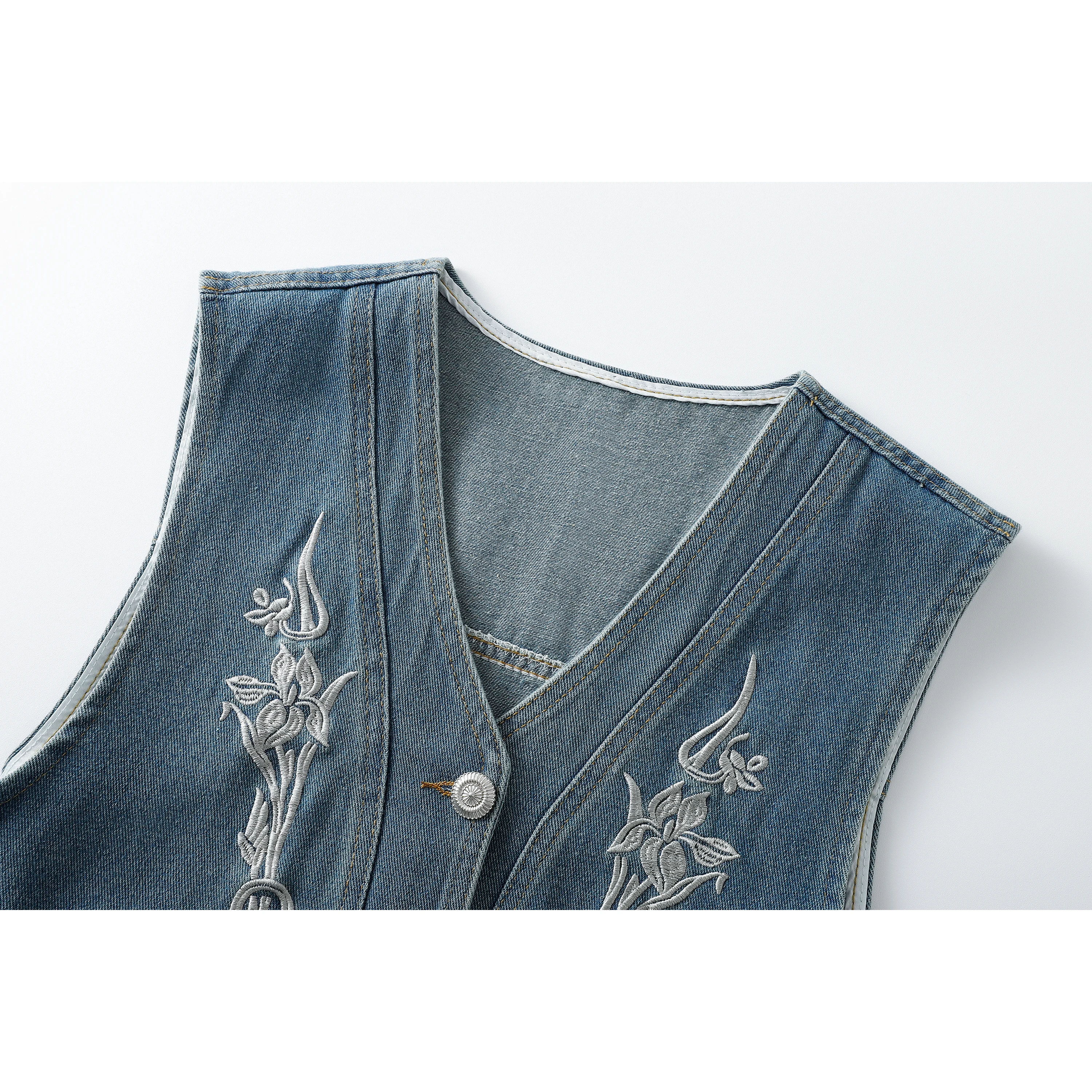 

Embroidered Denim Vest Top Women's Summer Loose Fit Sleeveless V-Neck Casual Jacket Breathable Cotton Blend Short Style