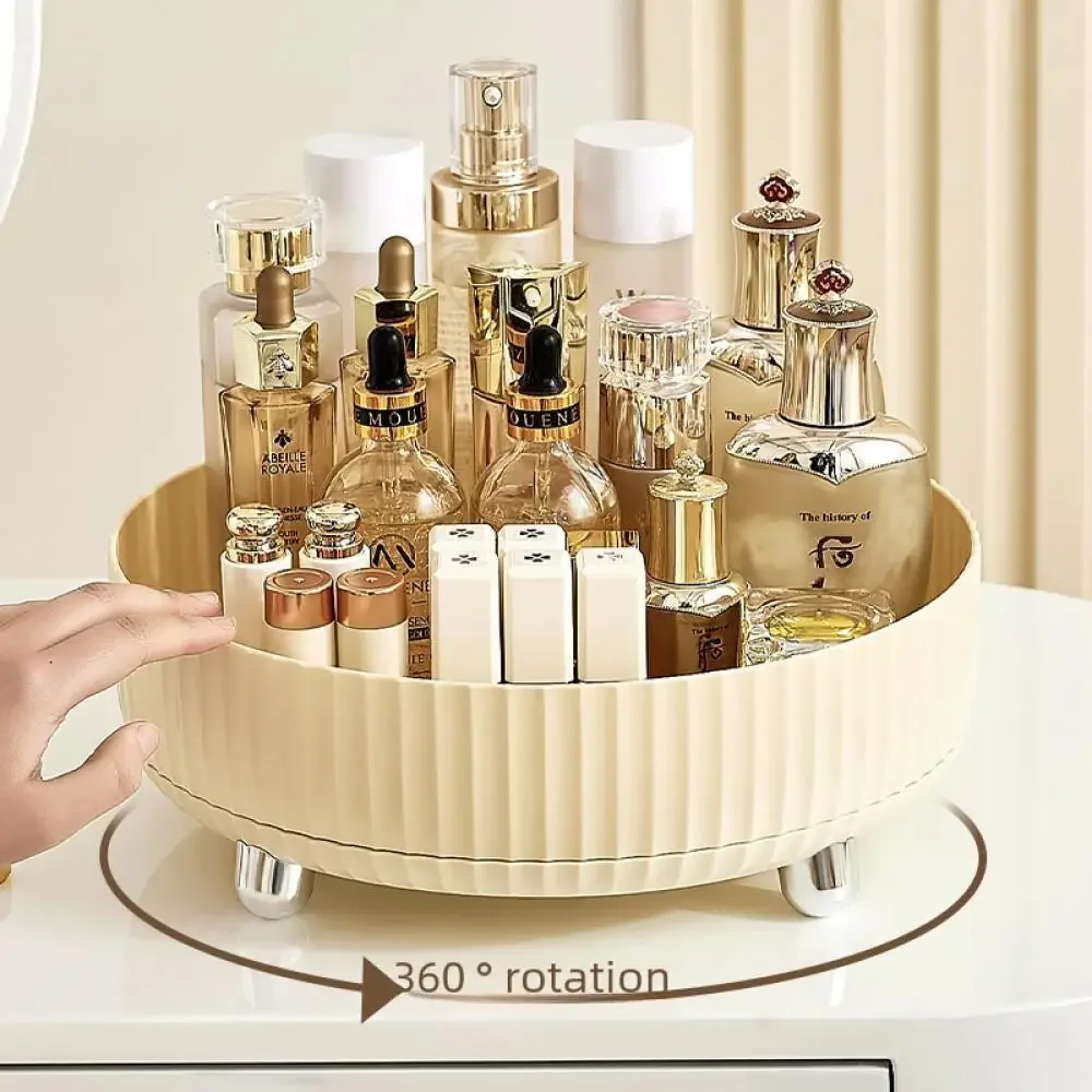 Roomy Beauty Organizer Rotating Countertop Makeup Stand Skincare Shadow Lip Color Plastic Caddy Home Cosmetic Storage Shelf