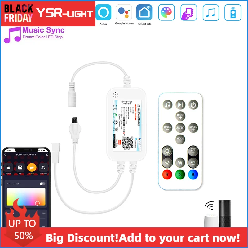 Tuya Wifi LED Strip Light Controller Remote DC12V WS2811 WS2812B RGB RGBIC Dream Color LED Dimmer per Alexa Google Smart Life