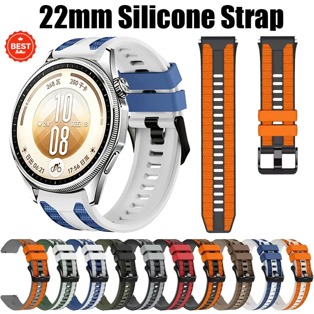 22mm Silicone Strap for Huawei GT7 6 5 46mm Two Color Official Breathable Bracelet for Garmin Foerunner 570 47mm Amazfit Bip Max