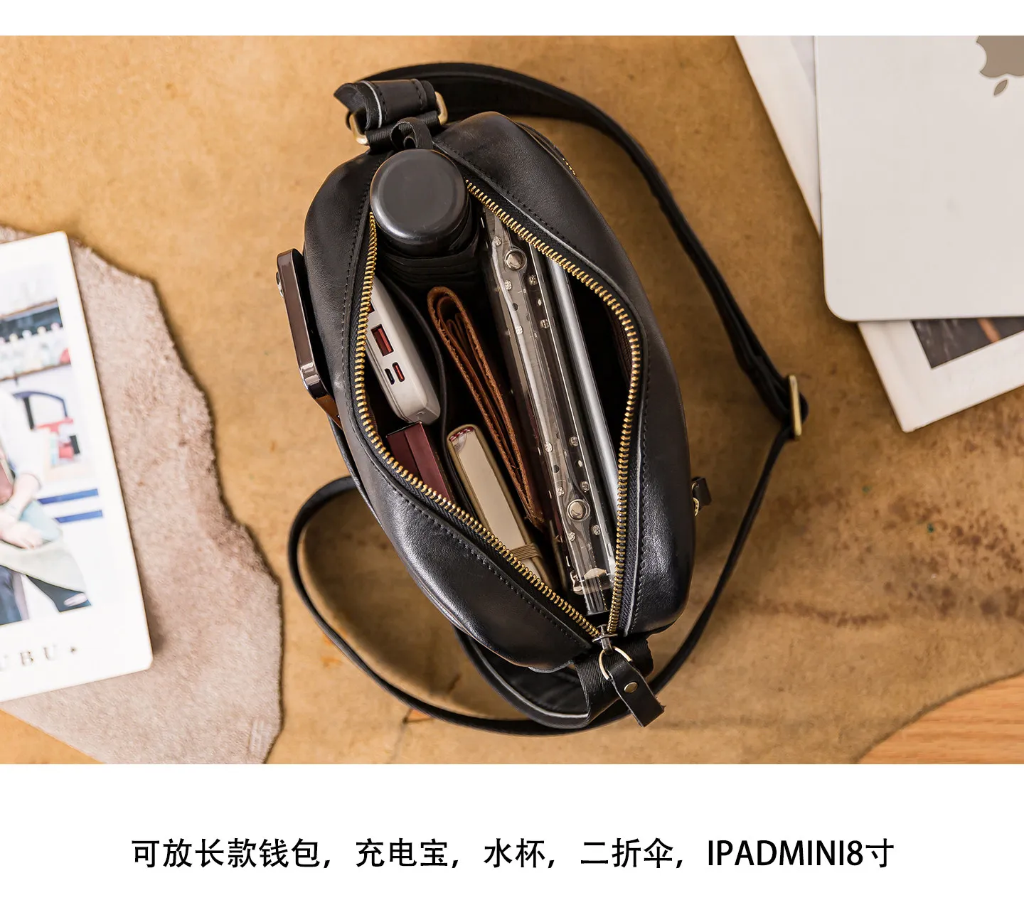 Vintage Luxus handgefertigte Umhängetasche aus erstklassigem Rindsleder für Herren, Arbeits-Umhängetasche, Wochenend- und Reisetasche, Designer-Echtleder-Messenger-Tasche in Schwarz. – Detail 5