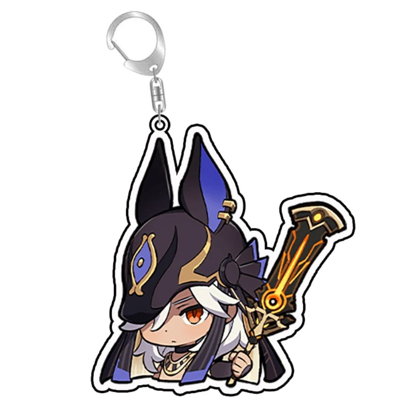 Genshin Impact Kawii Q Version Acrylic Key Chain Stand Ring Cyno Figure Eula Raiden Yoimiya Double Side Printing Custom Keychain