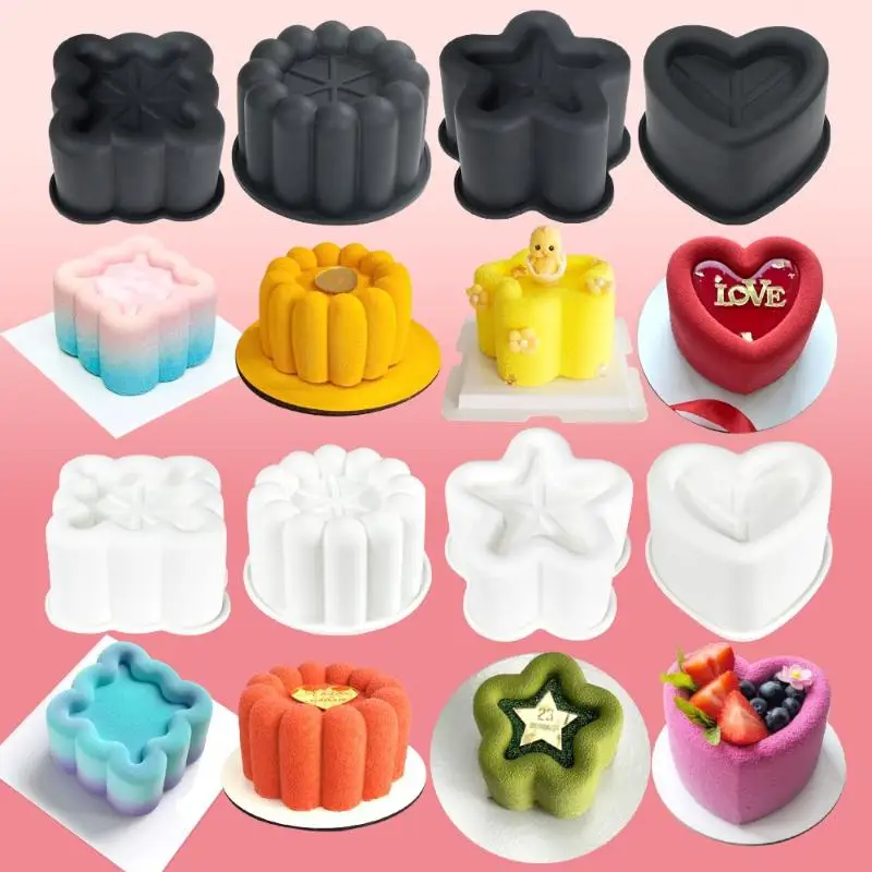 Round Flower Design Bento Cake Silicone Mold Silicone Material Gypsum Making Chocolate Mousse Mould Dessert Making Pudding Mold