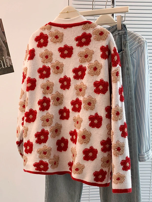 سترة محبوكة كلاسيكية من Faionable سترة مستديرة Ne مفتوحة ملابس خارجية للنساء مقاس كبير لخريف 2025 مطرزة #3