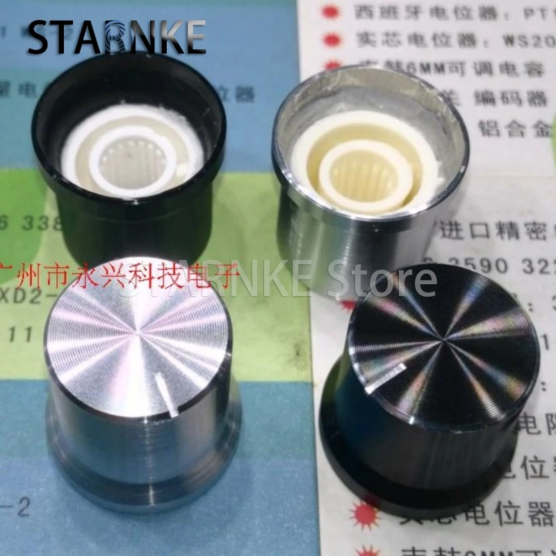 5PCS Power Amplifier Potentiometer Knobs Caps 17x16MM Aluminum Alloy Knob Cap Inner Hole 6MM Flower Shaft Black Silver