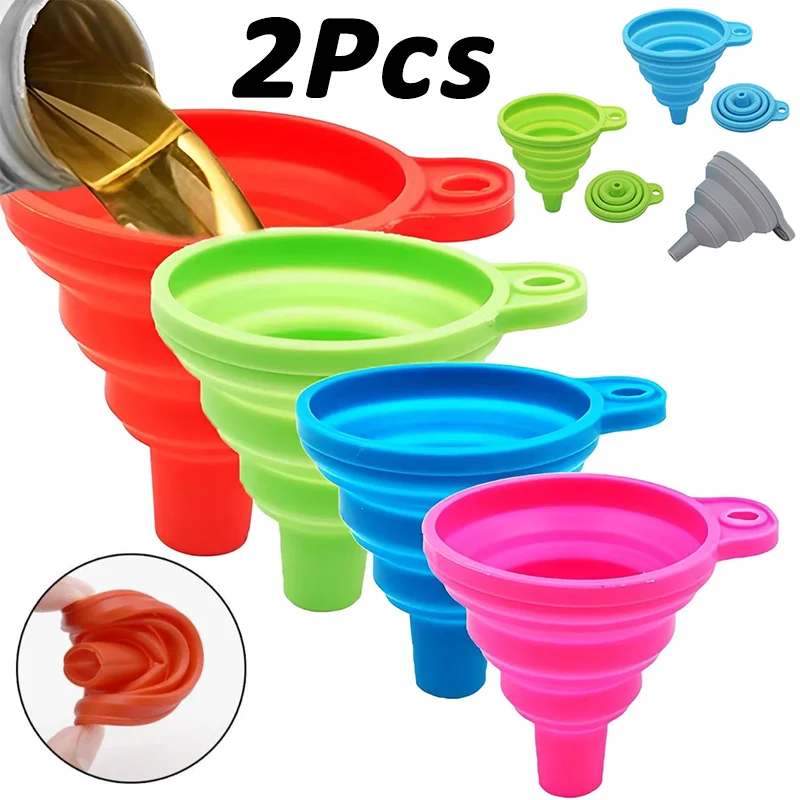 

2Pcs Foldable Car Engine Funnels Portable Silicone Liquid Funnel Washer Fluid Change Car Engine Oil Change Funnel CarAccessories