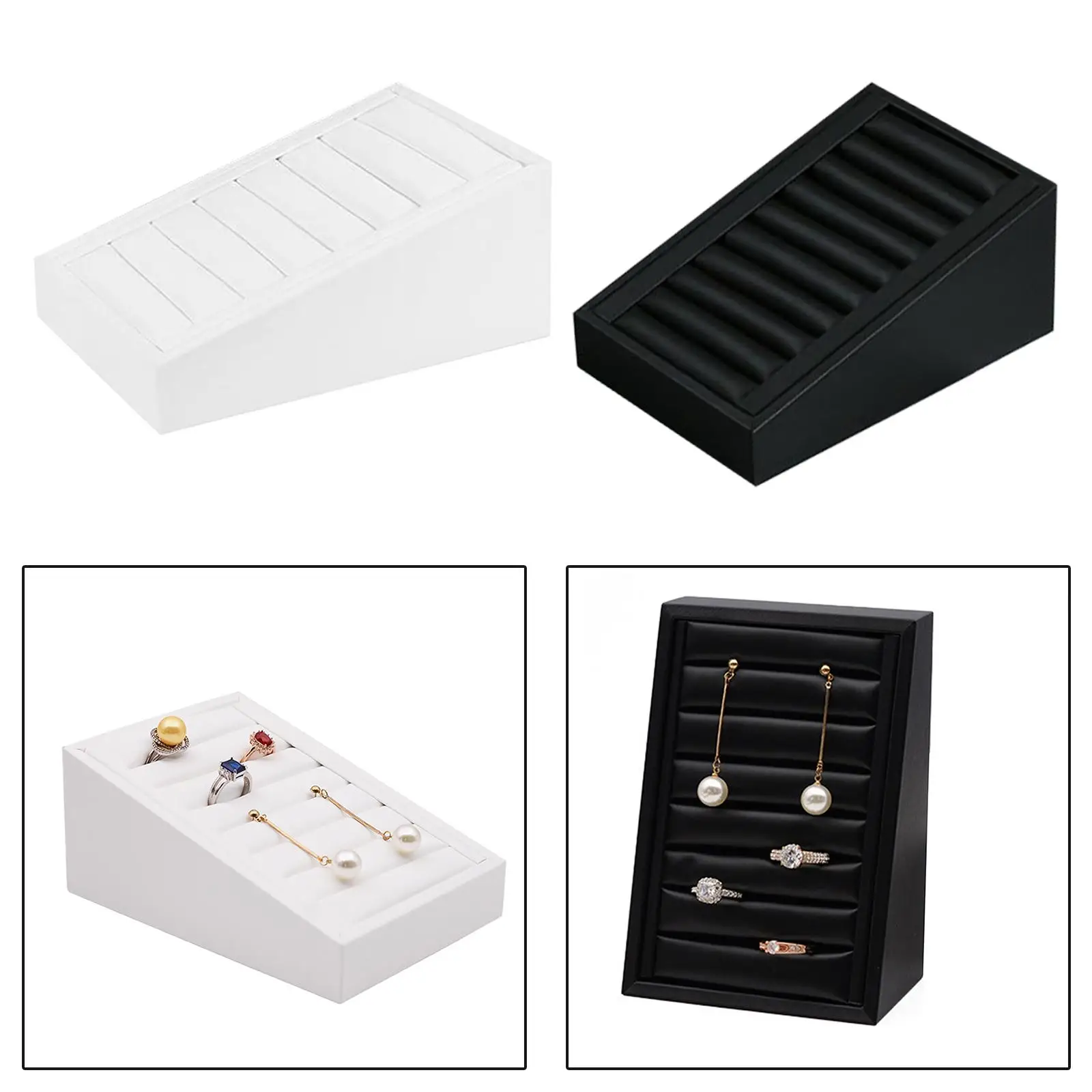 

Leather Rings Display Tray Jewelry Display Organizer Jewelry Storage Box 7 Slots for Exhibitions Countertop Decoration