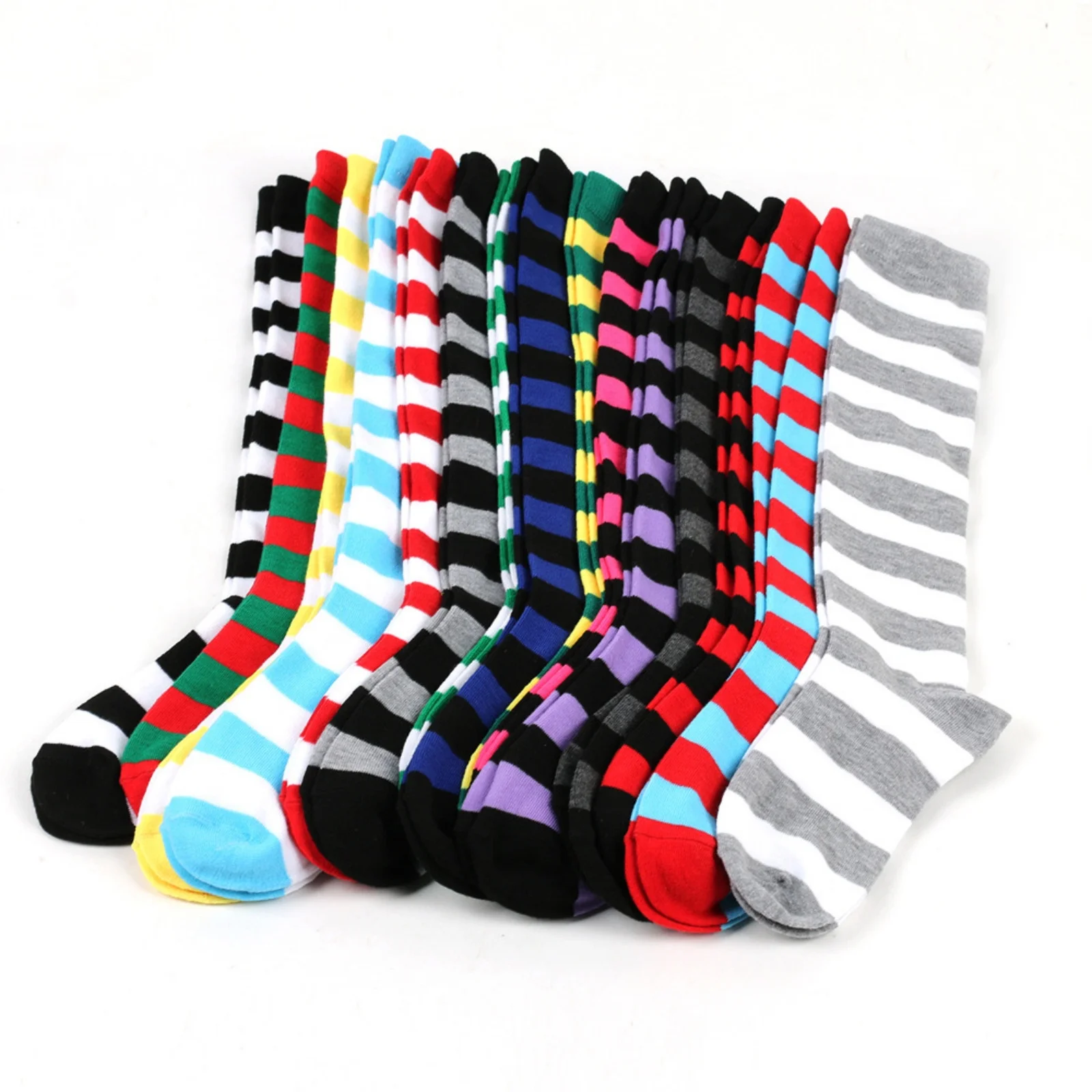 Knee High Socks Trendy Wide Striped Ladies Mid Calf Socks Knee Length Socks Soft Stretchy Breathable Lightweight Stylish