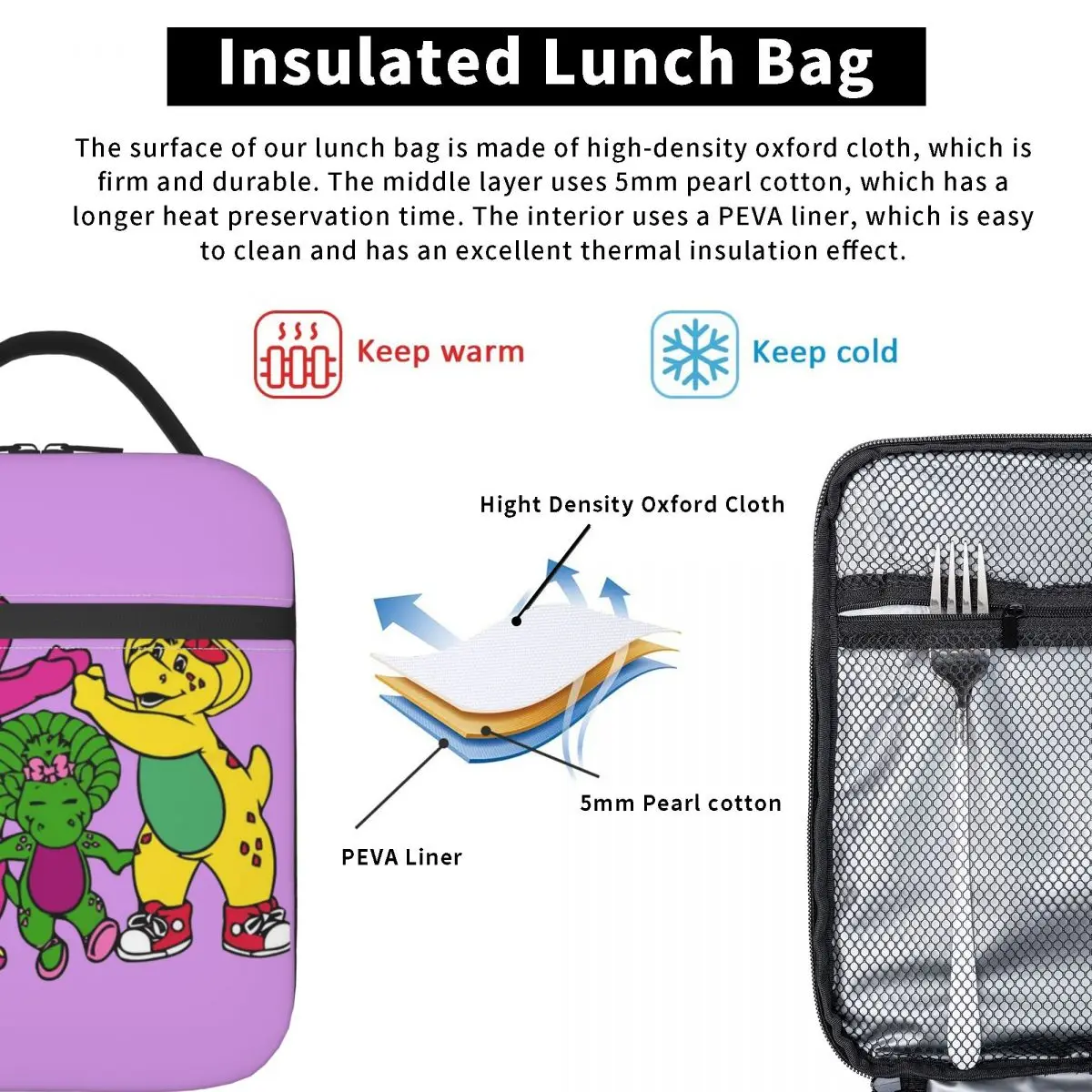 Barney And Friends Kids TV borsa per il pranzo isolata contenitore per alimenti scatole per il pranzo termiche a tenuta stagna per Picnic