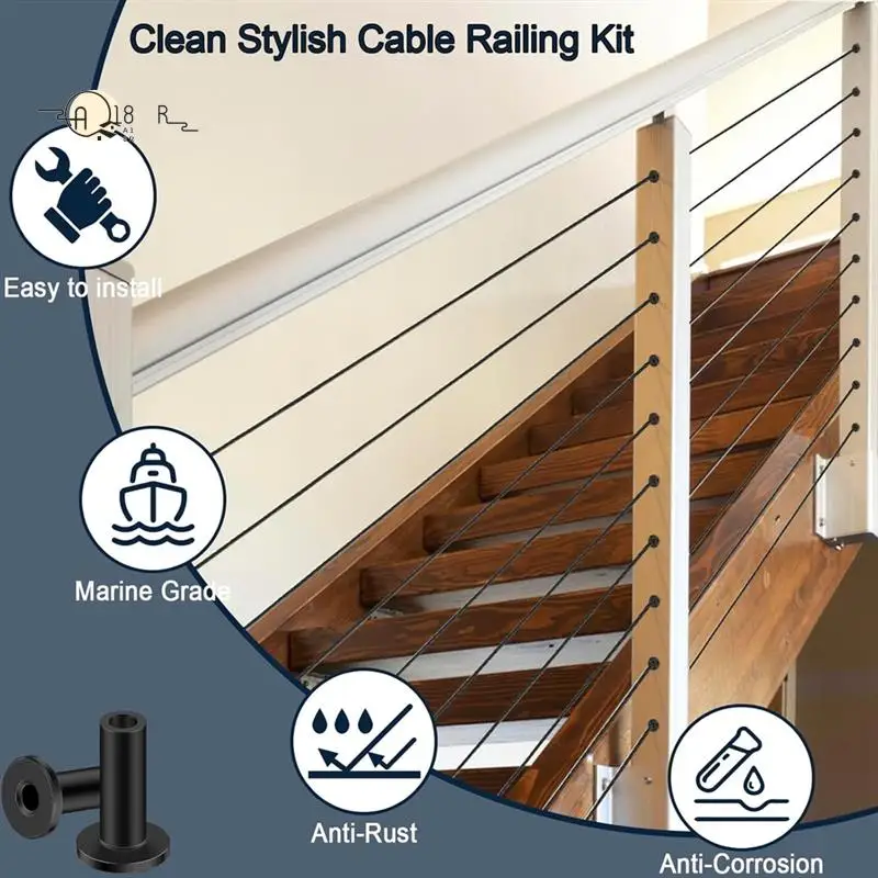 

A18R -80PCS Stainless Steel Protector Sleeves For 1/8In Wire Rope Cable Railing,T316 Marine Grade Protective For Wood Posts