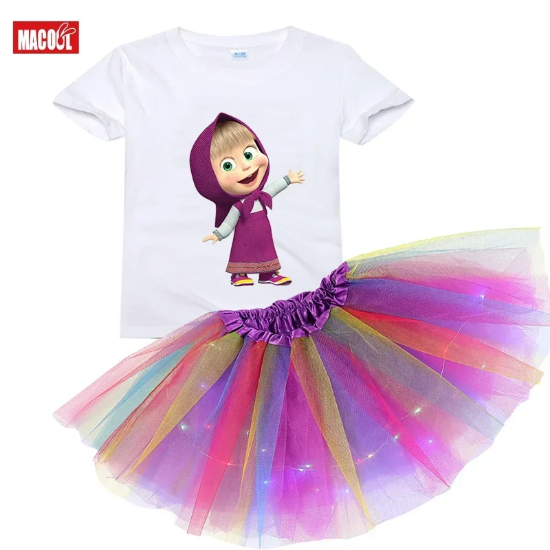 Girl Clothes Set Rainbow Dress Tutu Dress Suit Children Clothing Summer Skirt Kids Clothing Light Toddler Birthday Outfits Party