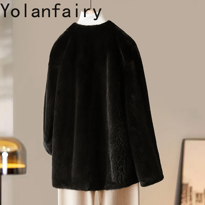 YOLANFAIRY Natural Fur Coat Woman Autumn Winter Warm Whole Mink Fur Jackets for Women Luxury 2025 Black Real Fur Jacket Abrigos