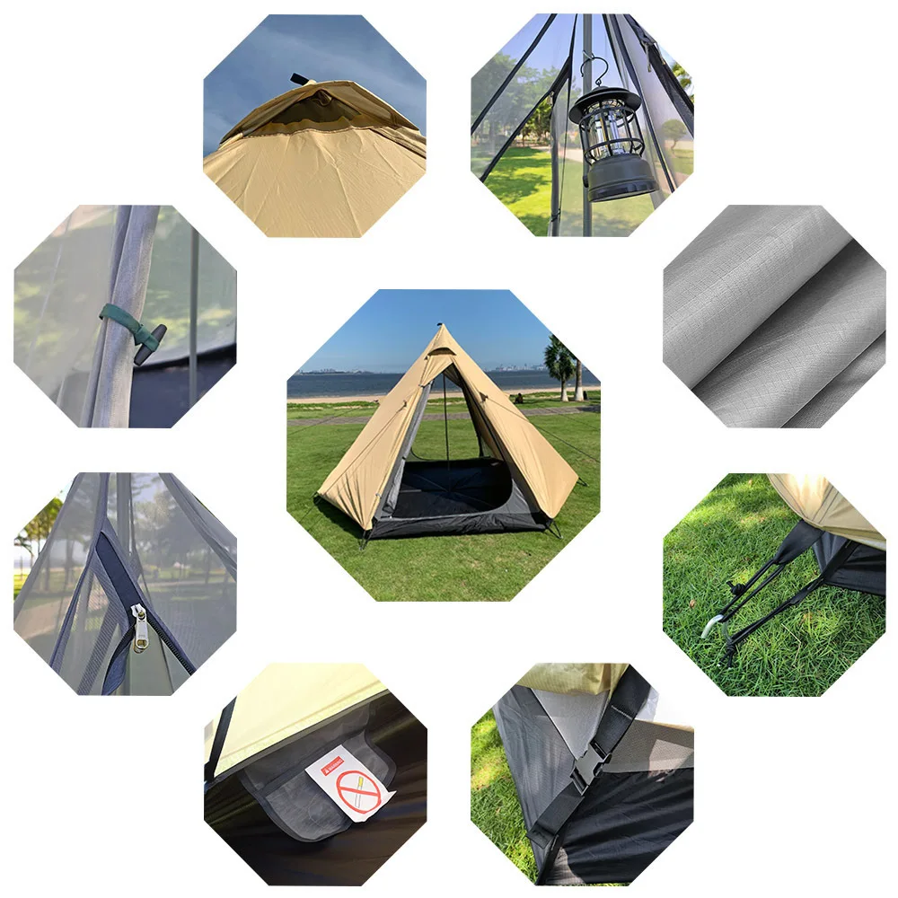 Portable Octagonal Pyramid Waterproof Tent with Fire-proof Stove Jacket Hole Warm Camping Ultralight Tent for Fall Winter