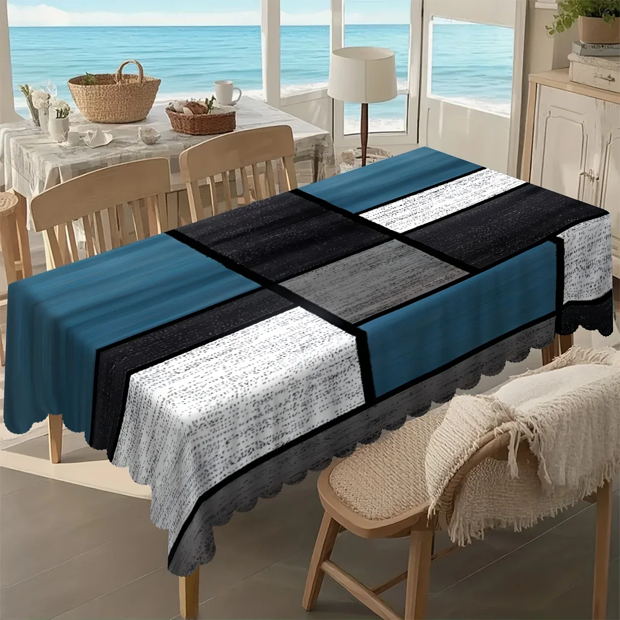 Single piece, polyester material, abstract geometric printed tablecloth, no wrinkles, for home kitchen tableclothxzj