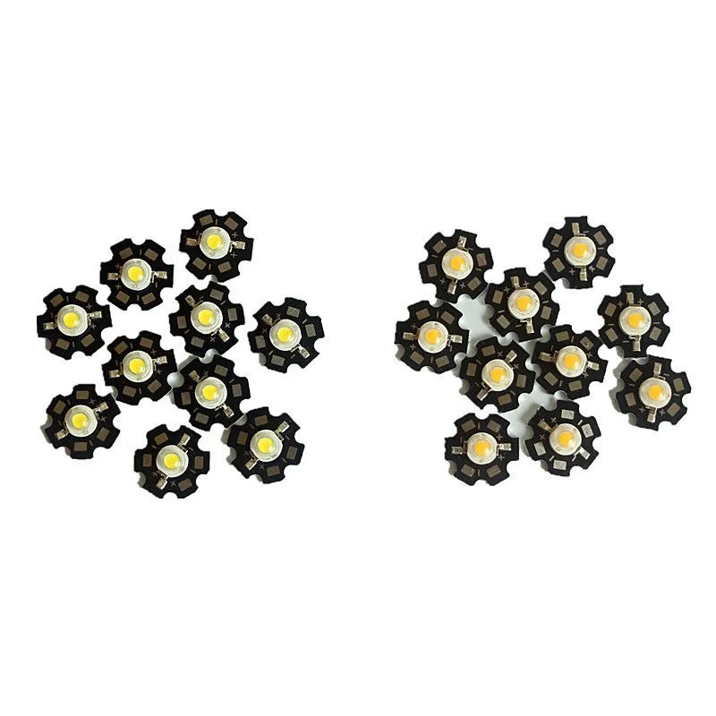 

10/100Pcs Lot High Power 1W 3W LED Lamp Chip Cold White Warm White COB SMD Bulb Diode LED Light +20mm Star PCB Platine Heatsink