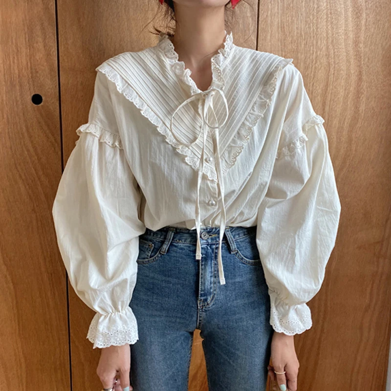 Blusas Mujer De Moda 2023 Casual Women Shirt Spring Loose Vintage Tops Korean Style Long Lantern Sleeve Women Blouse Elegant