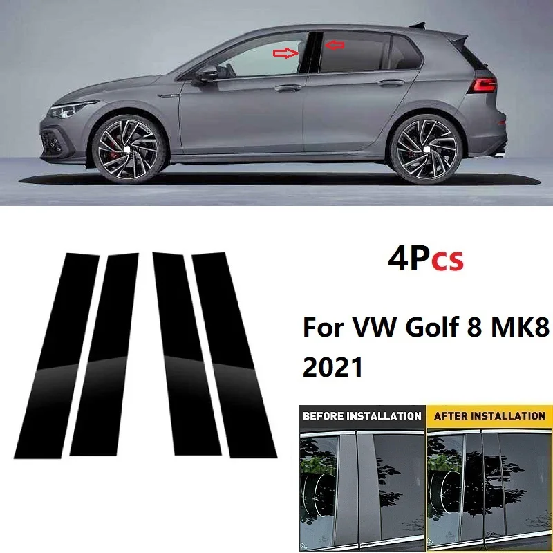 4PCS Bright Black/Carbon Fiber Car Door Pillar Posts Trim Cover BC Column Sticker For VW Golf 8 MK8 2021