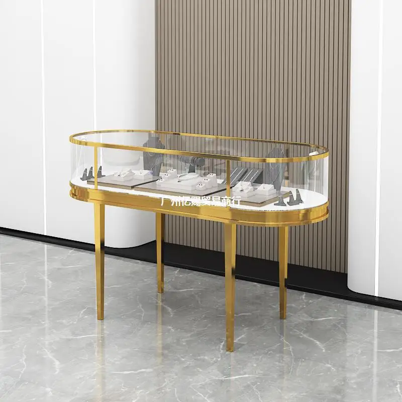 Customized. Stainless Steel Jewelry Display Cabinet High-Grade Curved Curved Glass Showcase Ornament Glasses Watch Counter